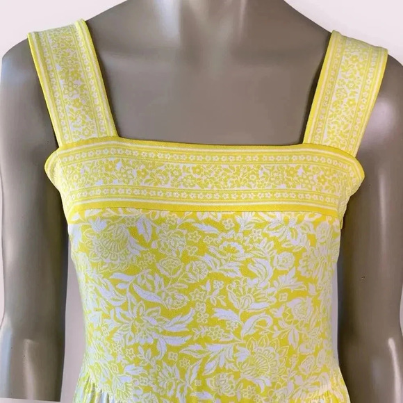 Michael Kors Sleeveless Floral Tiered Maxi Sundress Stretch Size S Yellow White - Picture 6 of 16